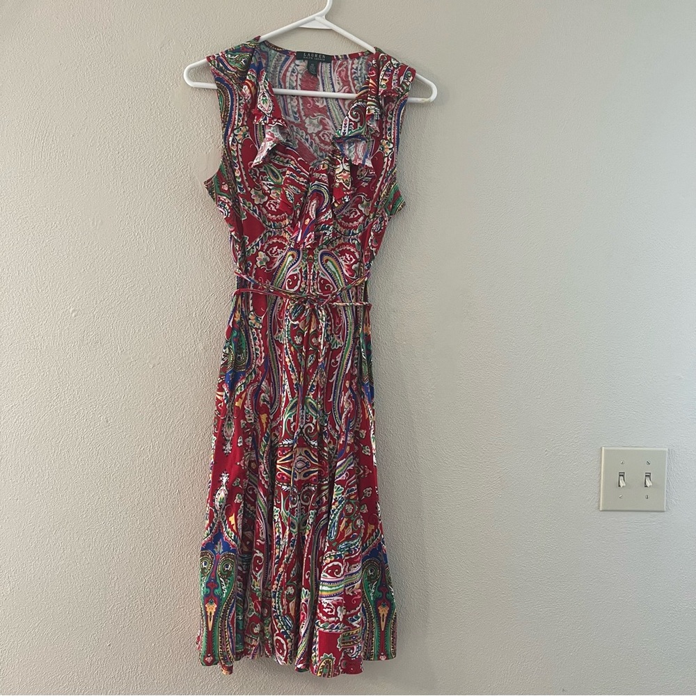Ralph Lauren Red Multi Paisley Midi Dress - Size XS